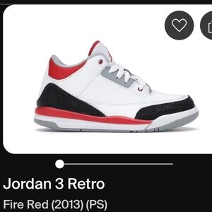 Jordan 3 Retro Rare "Fire Red" (2013) (PS) Boys 3Y Girls 4.5 Brand New W/Box